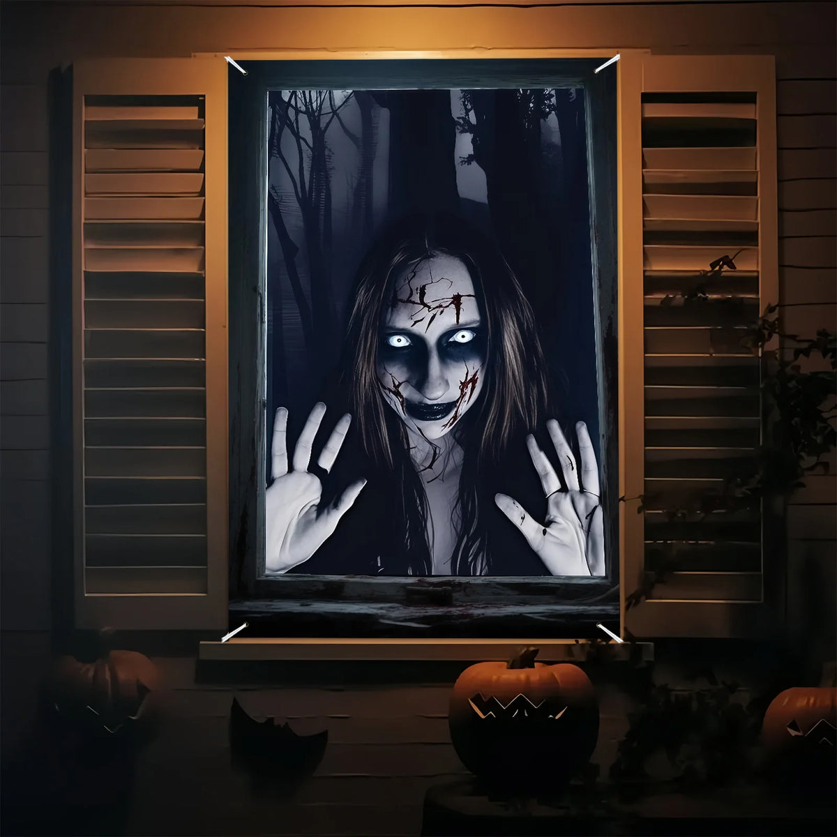 Décoration de fenêtre Halloween, monstre de la forêt 80 × 120 cm