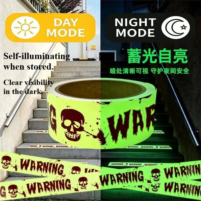 Ruban de signalisation phosphorescent jaune 3 m pour Halloween
