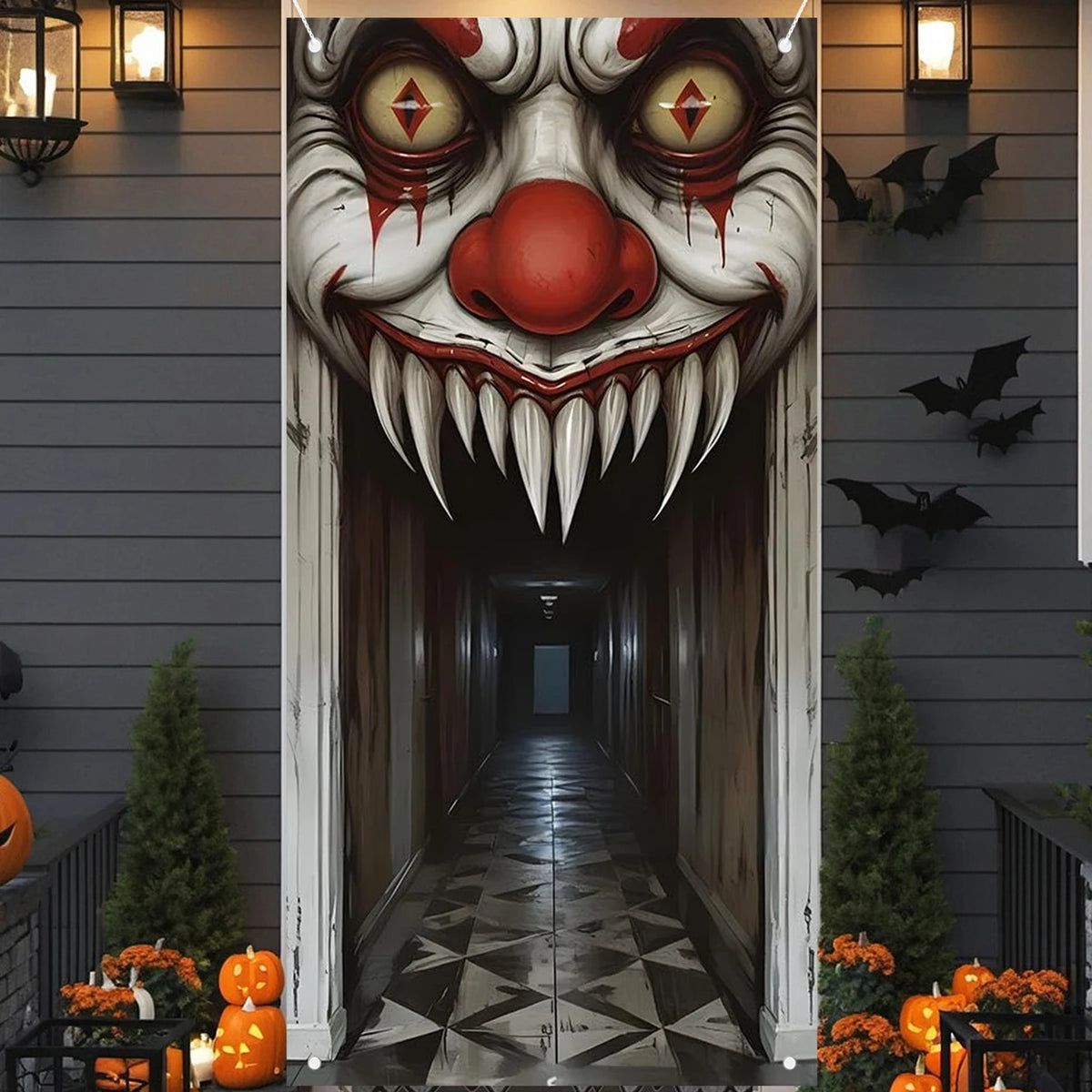 Housse de porte 2D d’Halloween, sorcière et zombie
