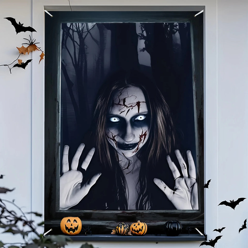 Décoration de fenêtre Halloween, monstre de la forêt 80 × 120 cm