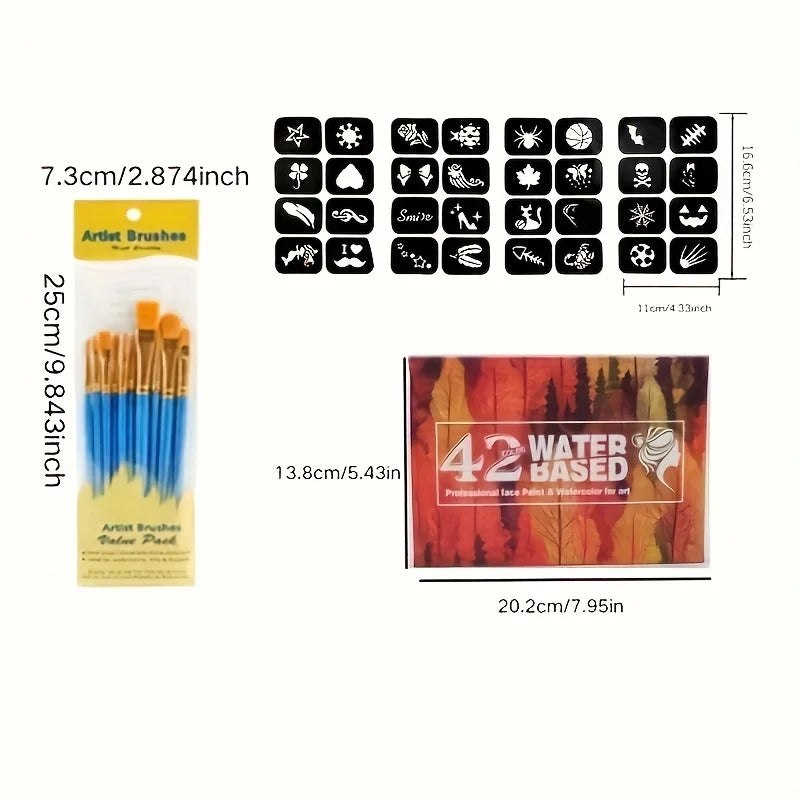 Palette Halloween — 42 couleurs, 10 pinceaux et 24 pochoirs