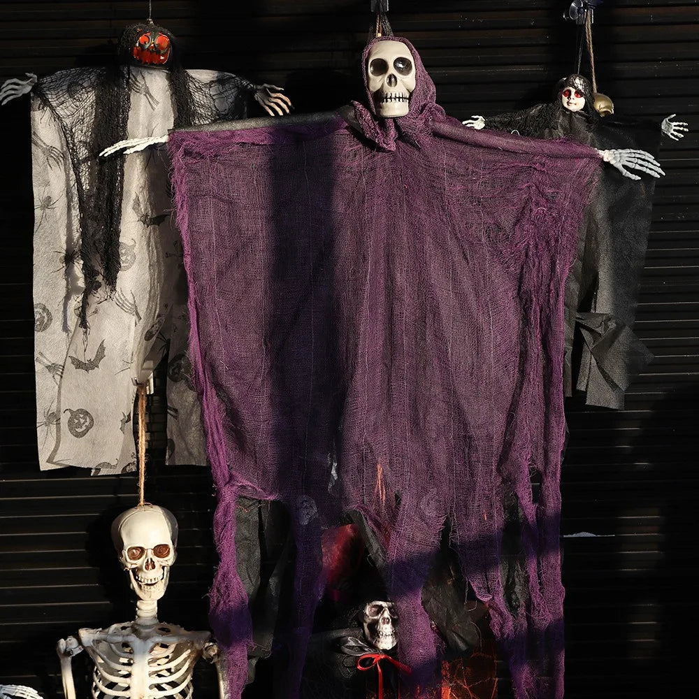 Faucheuse squelette en gaze déchirée à suspendre pour Halloween