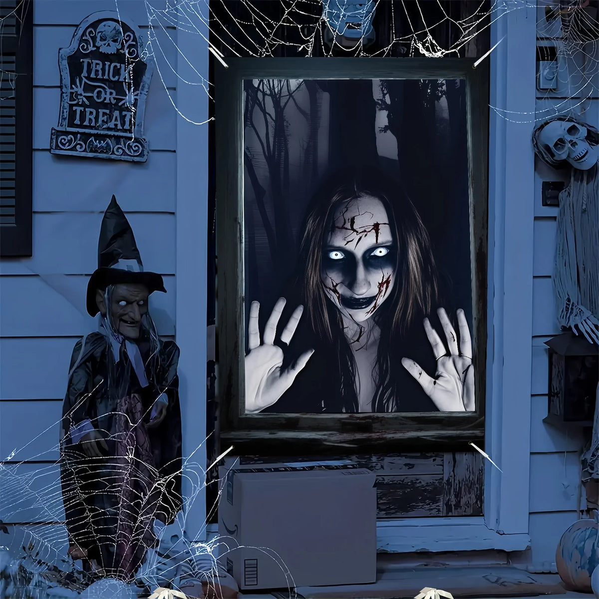 Décoration de fenêtre Halloween, monstre de la forêt 80 × 120 cm