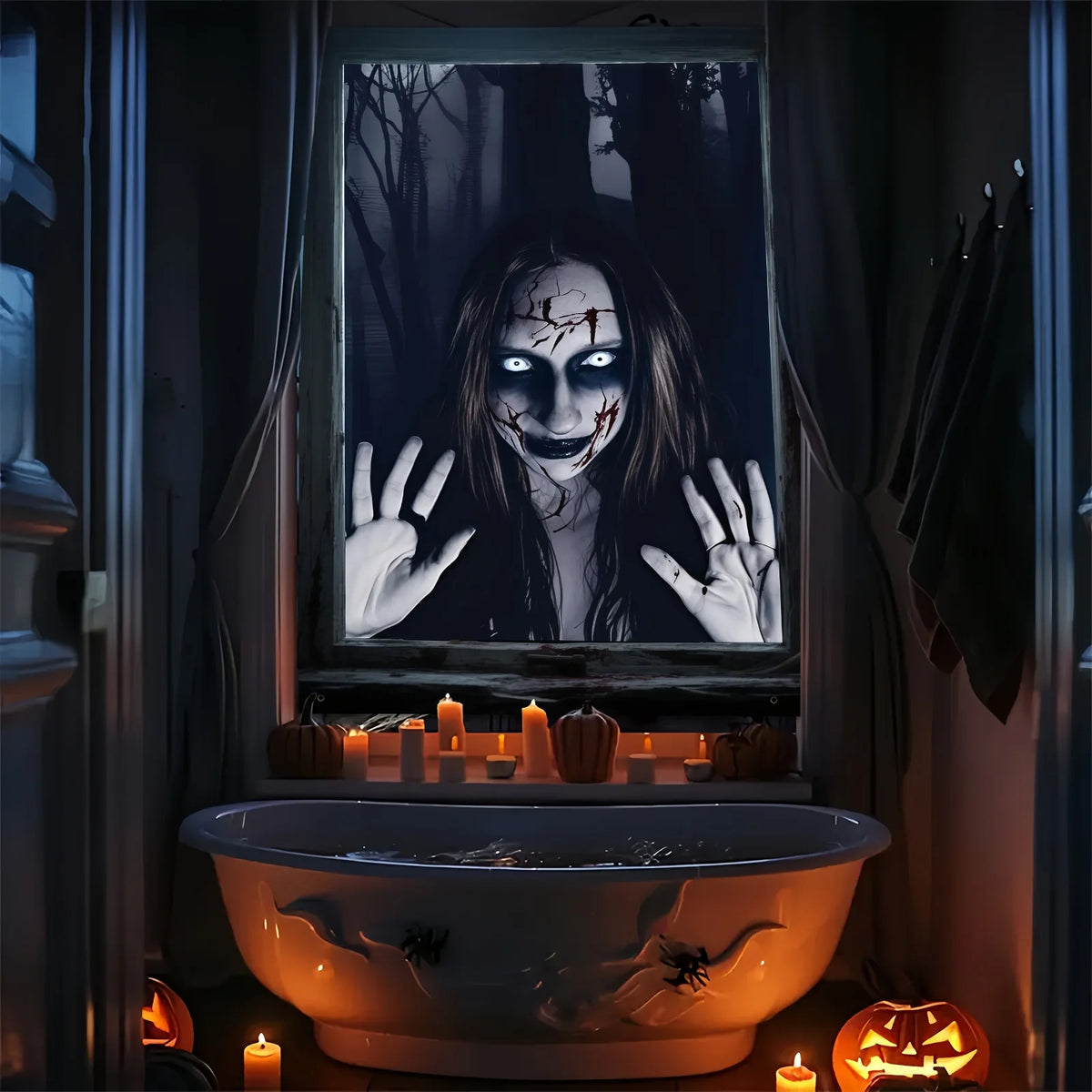 Décoration de fenêtre Halloween, monstre de la forêt 80 × 120 cm