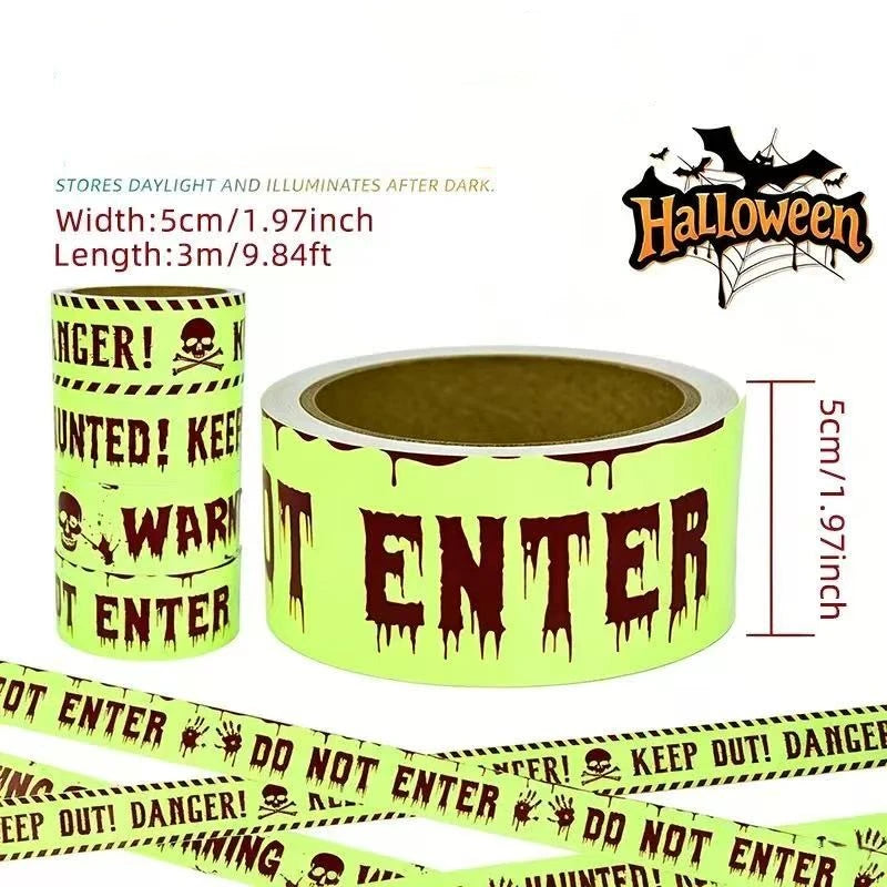 Ruban de signalisation phosphorescent jaune 3 m pour Halloween