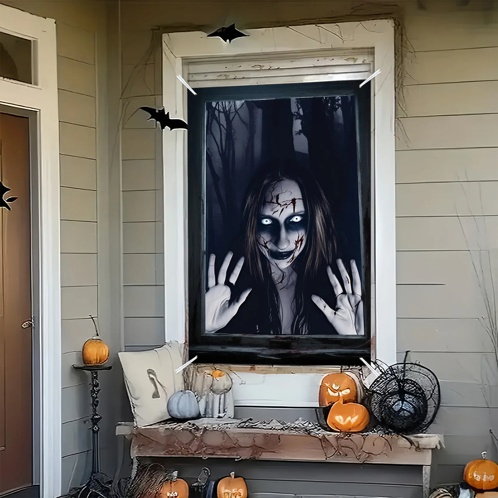 Décoration de fenêtre Halloween, monstre de la forêt 80 × 120 cm