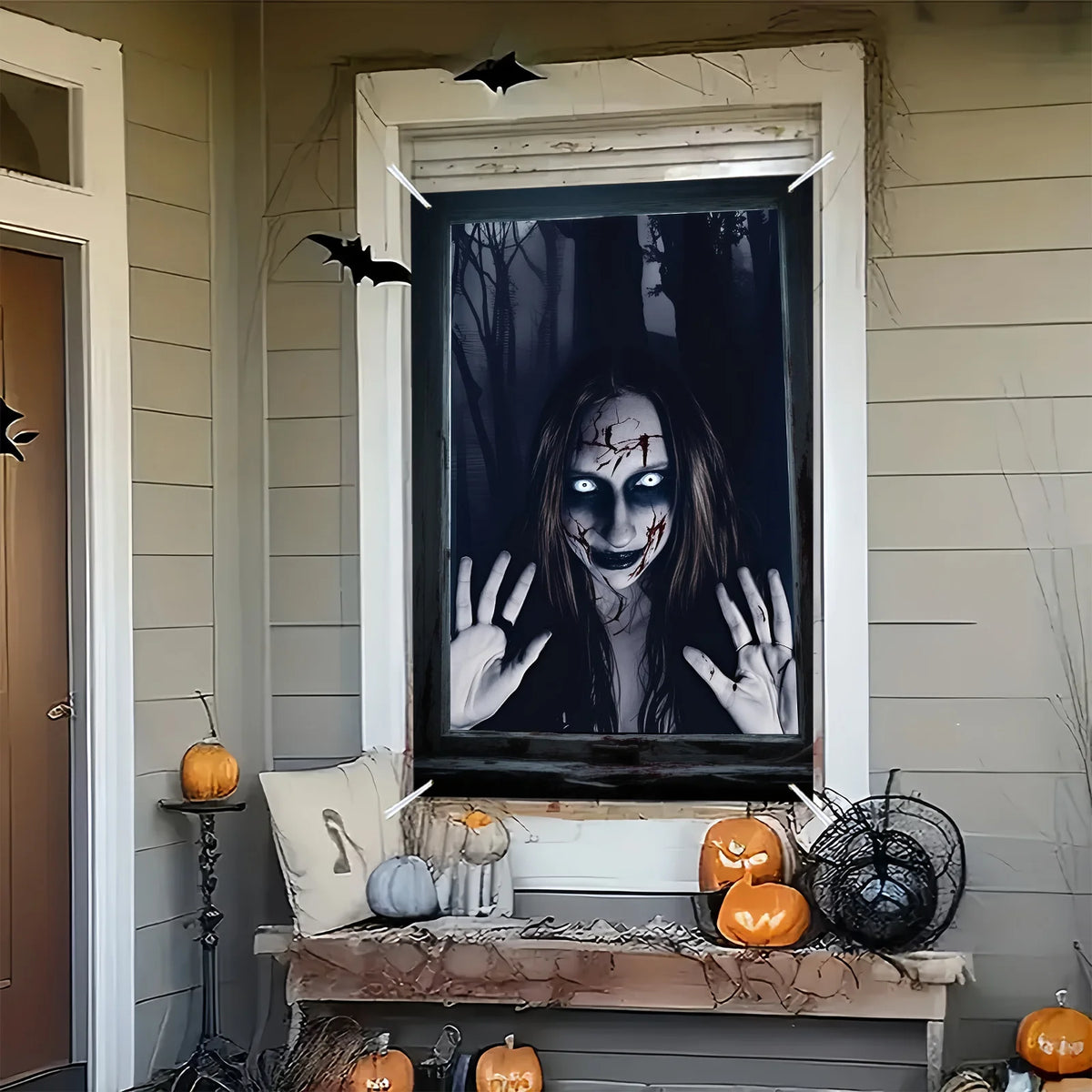 Décoration de fenêtre Halloween, monstre de la forêt 80 × 120 cm