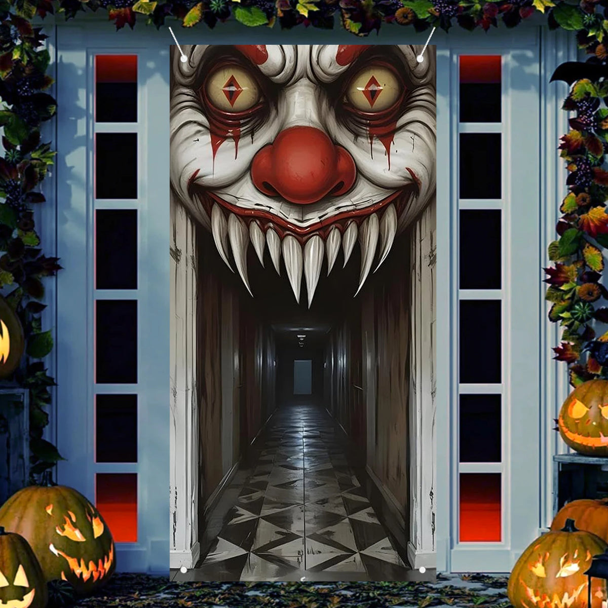 Housse de porte 2D d’Halloween, sorcière et zombie