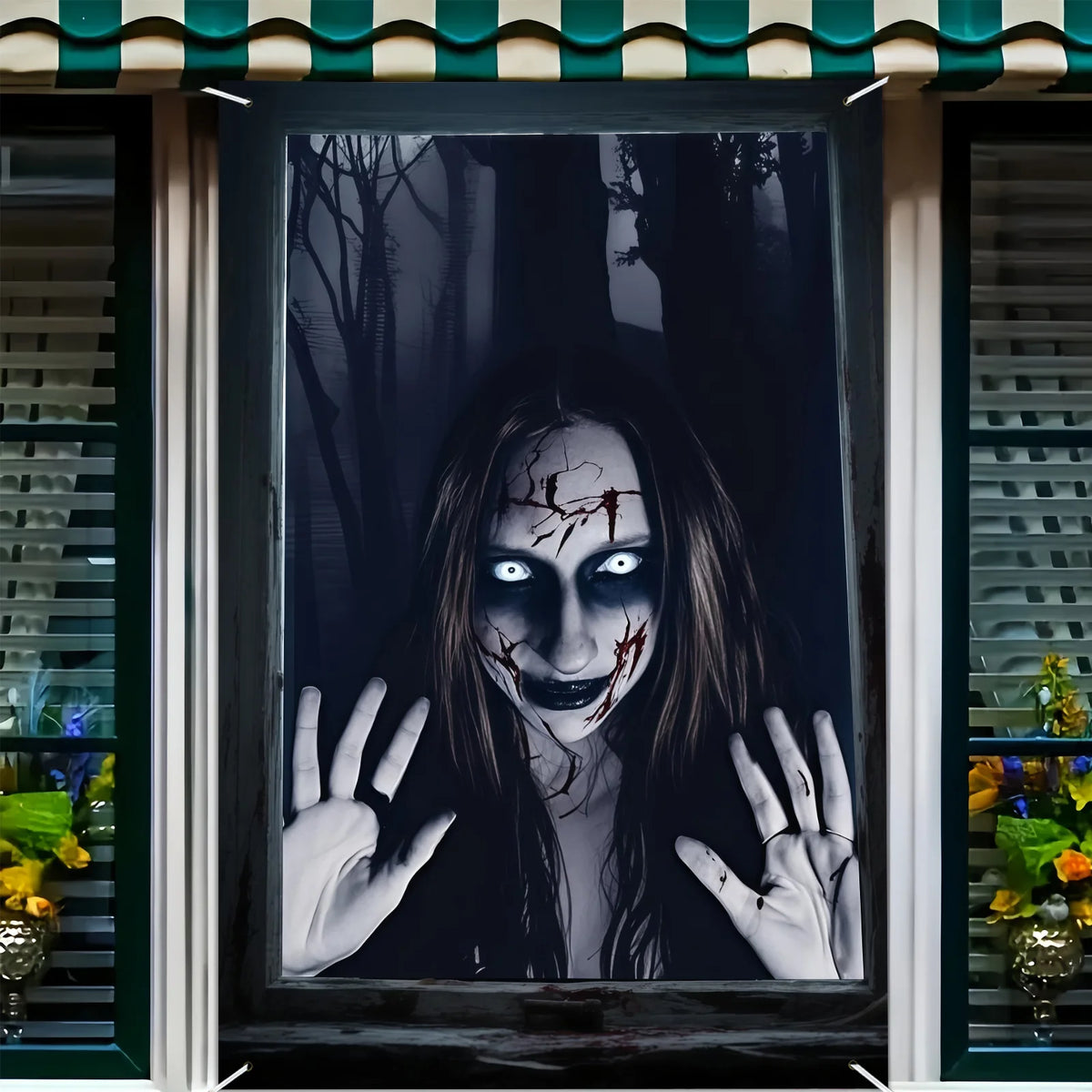 Décoration de fenêtre Halloween, monstre de la forêt 80 × 120 cm