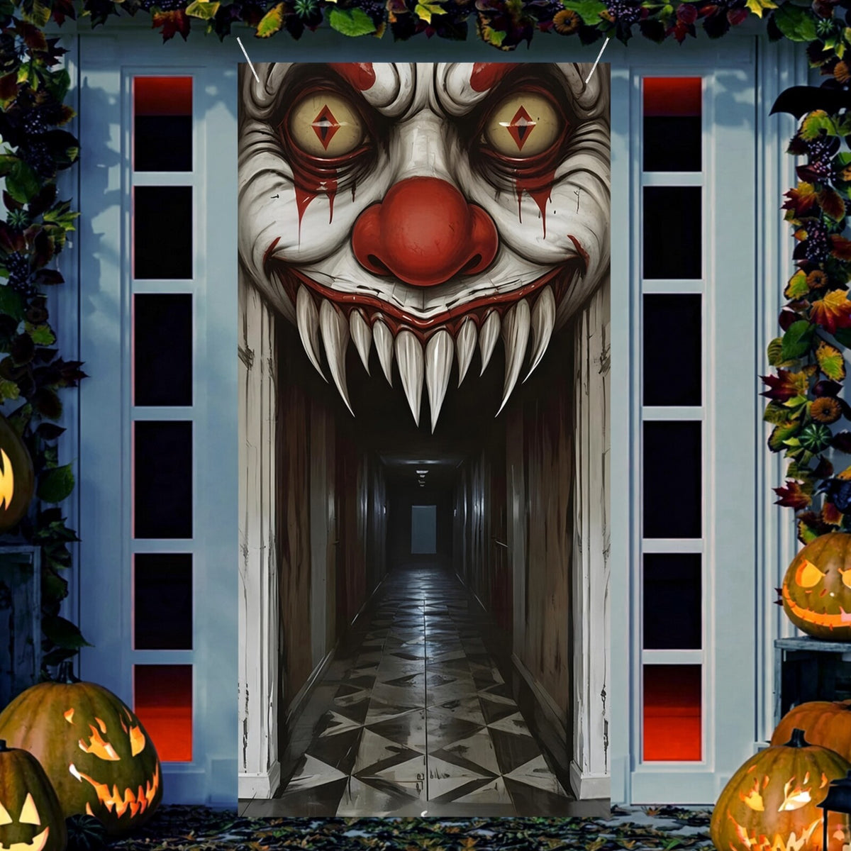Housse de porte 2D d’Halloween, sorcière et zombie