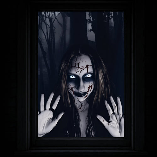 Décoration de fenêtre Halloween, monstre de la forêt 80 × 120 cm