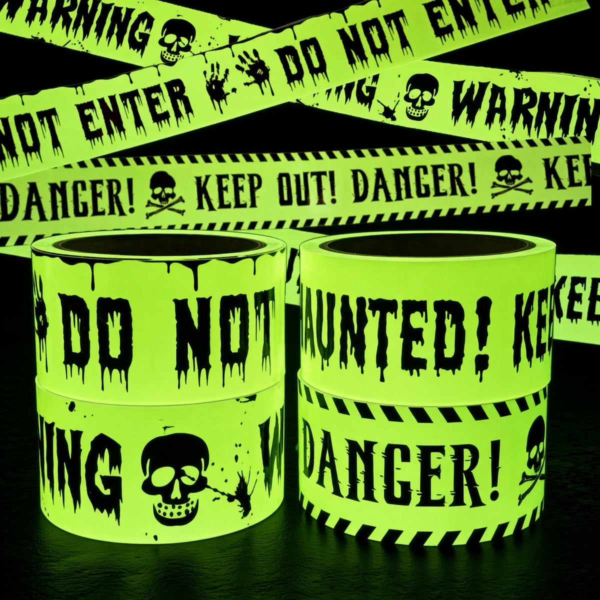 Ruban de signalisation phosphorescent jaune 3 m pour Halloween